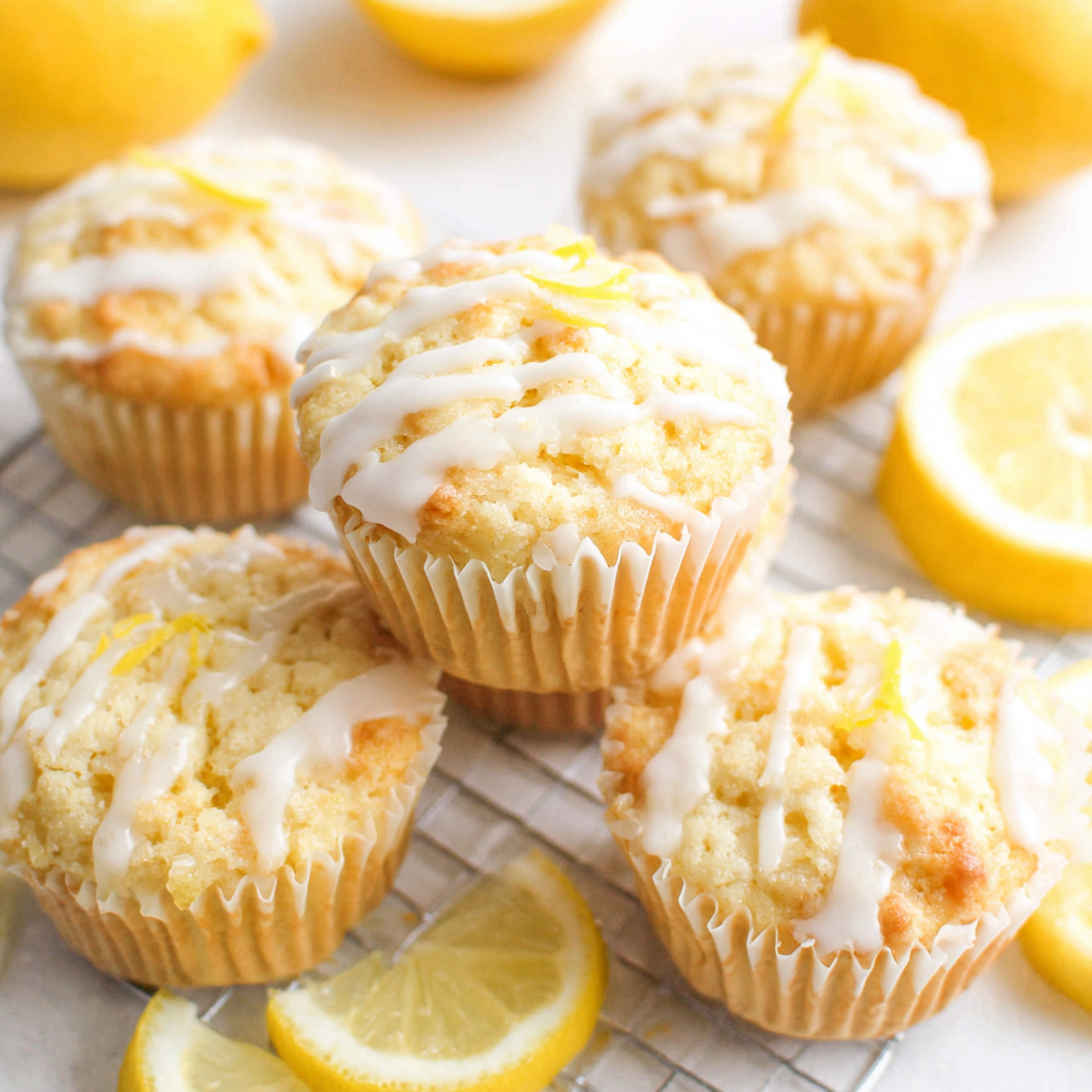 Freshly baked lemon ricotta muffins cooling on a rack