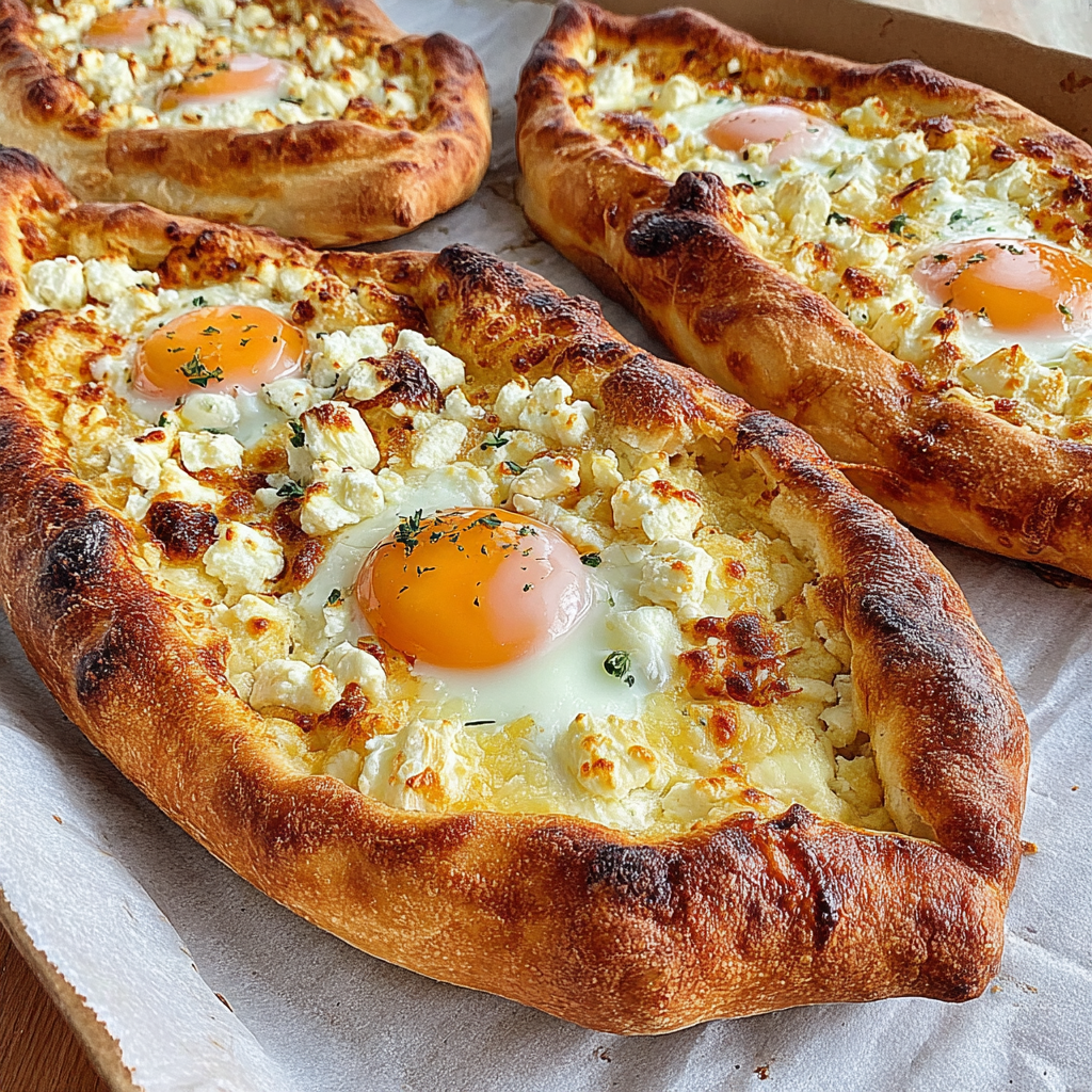 Shaping khachapuri dough into a boat and filling with mixed cheeses