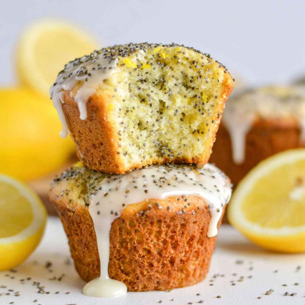 Ingredients for lemon poppyseed muffins arranged on a countertop
