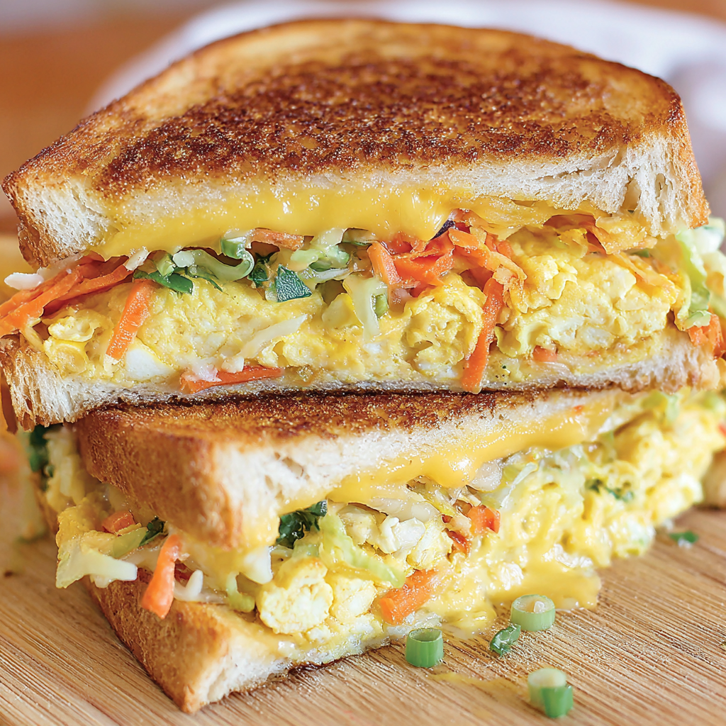 Step-by-step: forming a rectangular omelet with cabbage on a skillet
