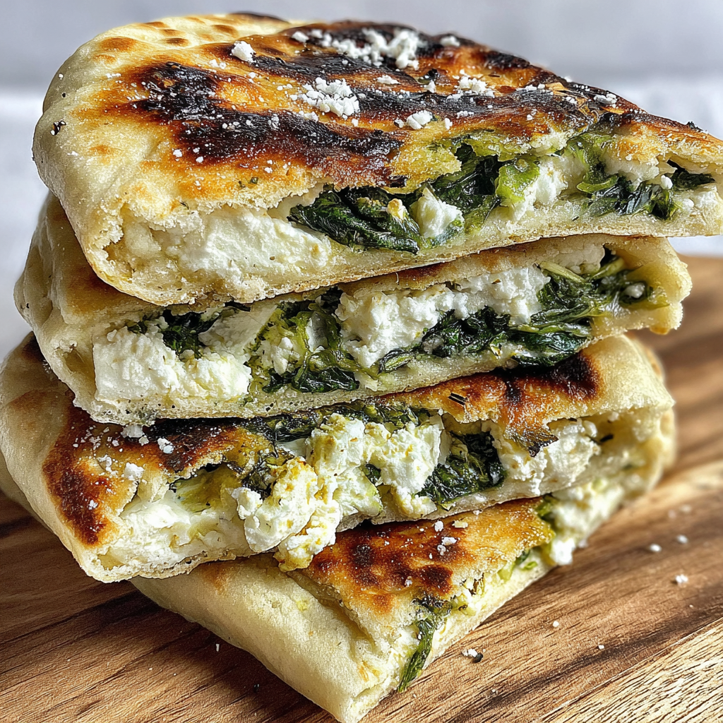 Sliced flatbreads on a board with fresh mint and lemon