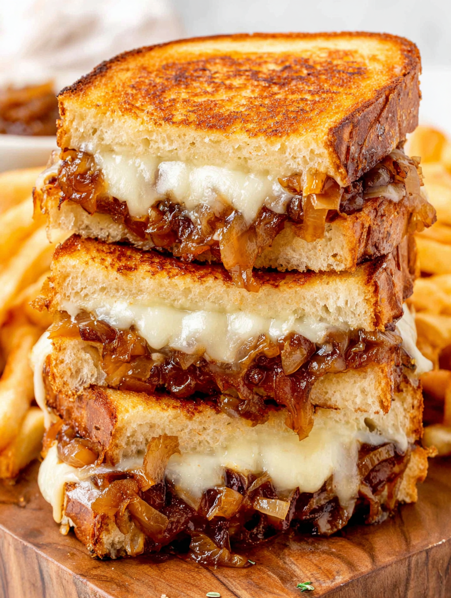 Golden grilled cheese sandwich sliced in half with melted cheese