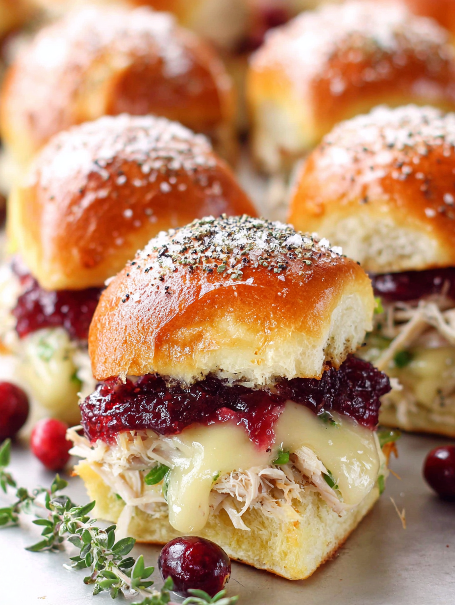 assembled leftover Thanksgiving sliders on baking dish