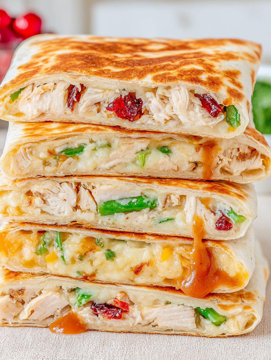 Assembled Thanksgiving Crunchwraps ready to toast