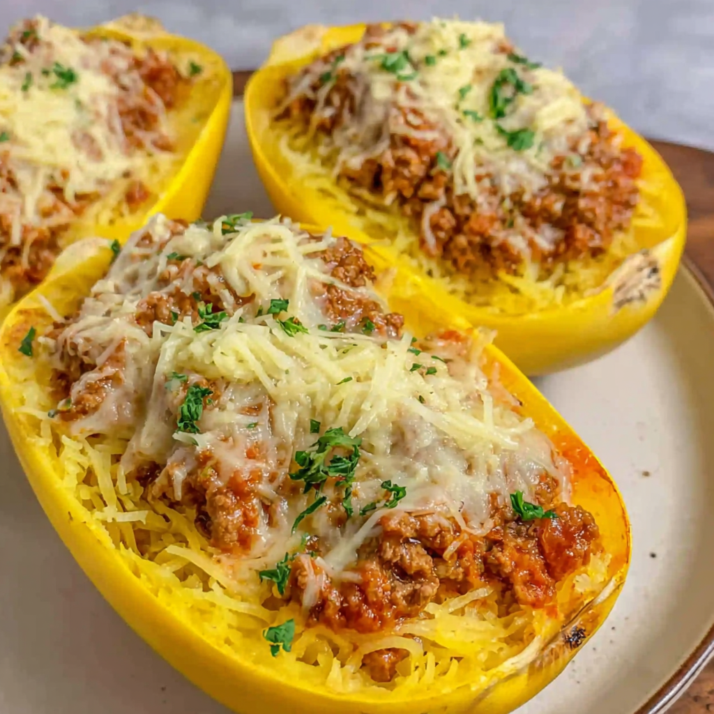 Classic Baked Spaghetti Squash with Meat Sauce
