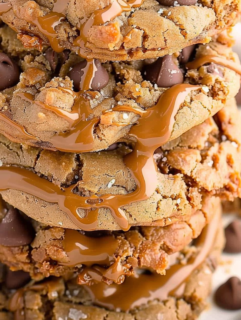 Close up of cookie with cookie butter drizzle