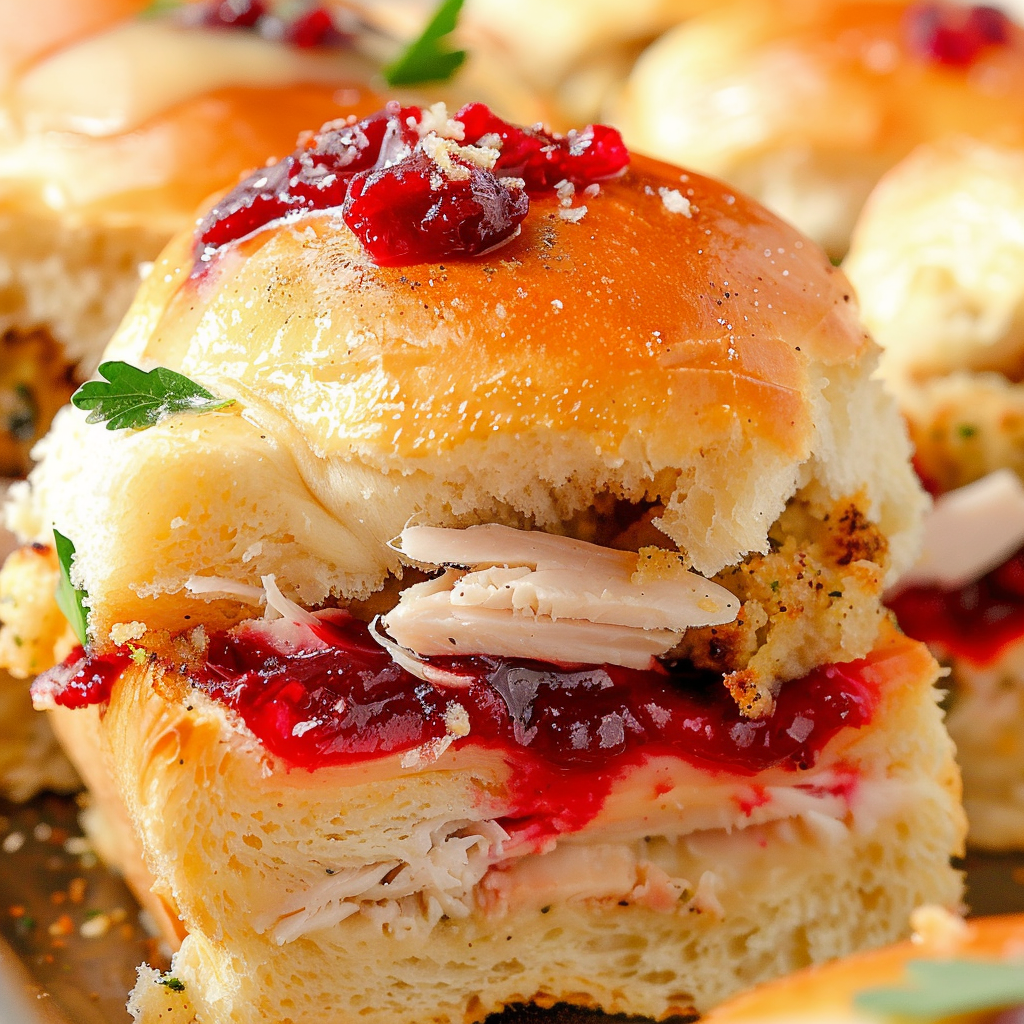 Close up of sliced turkey slider with cranberry
