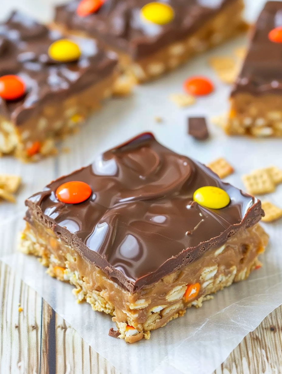 Close-up of candy pieces on chocolate topping