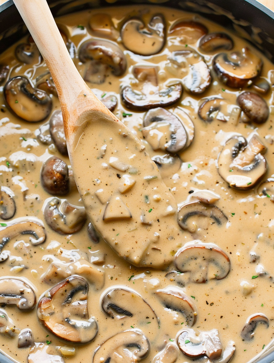 Ingredients for mushroom gravy on a board