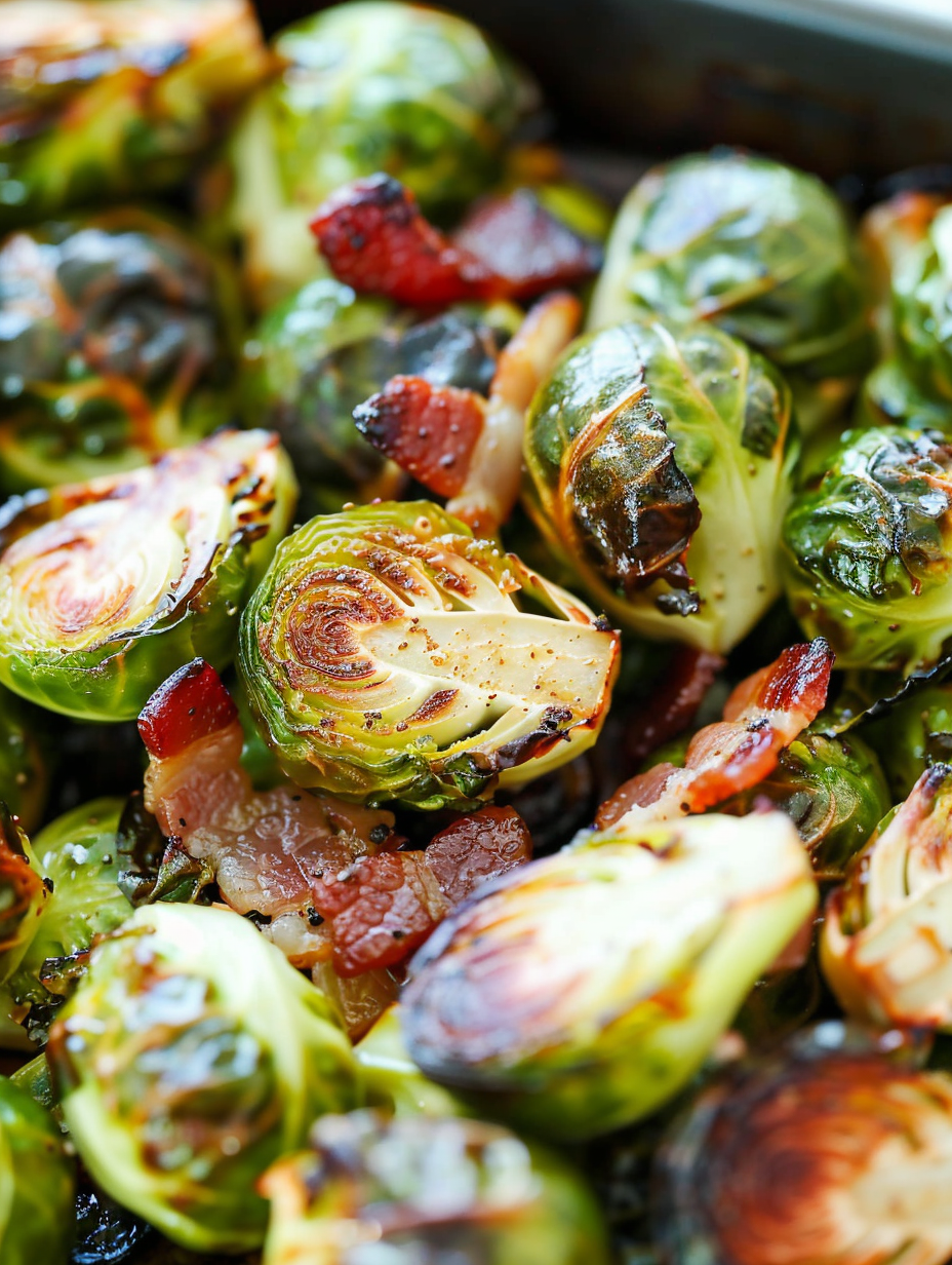 Roasted Garlic Brussels Sprouts on baking sheet