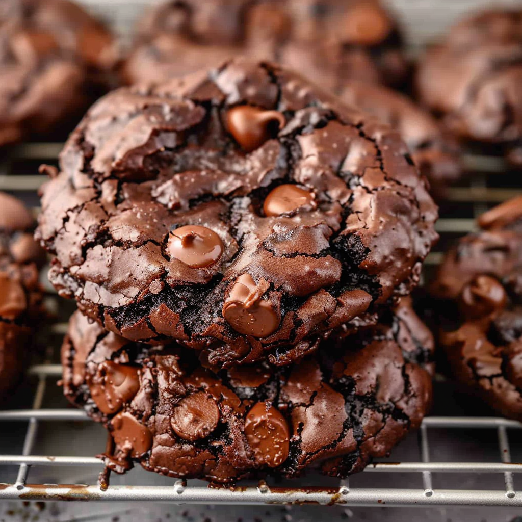 Flourless chocolate cookies cooling on a baking sheet