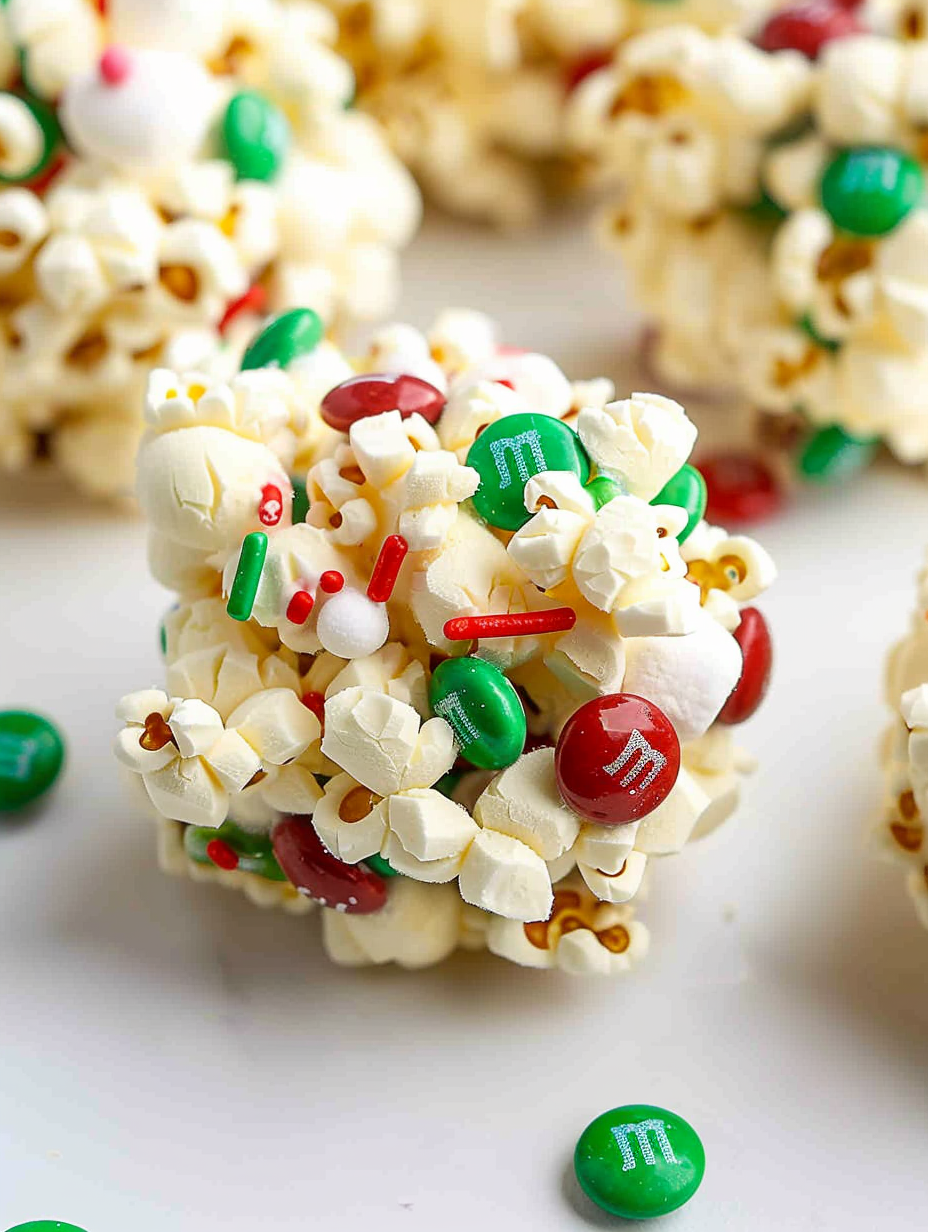 Christmas popcorn balls on a tray