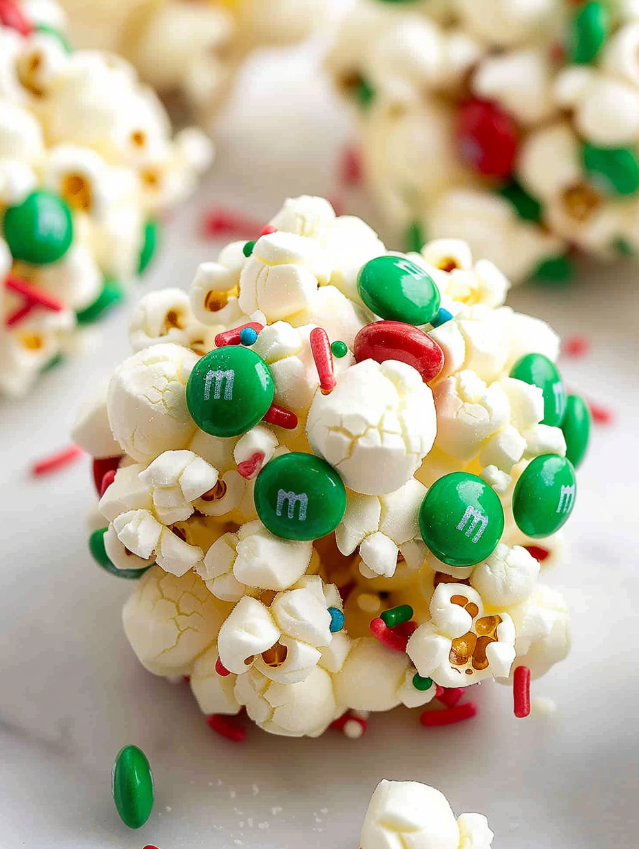 Close up of popcorn ball with sprinkles