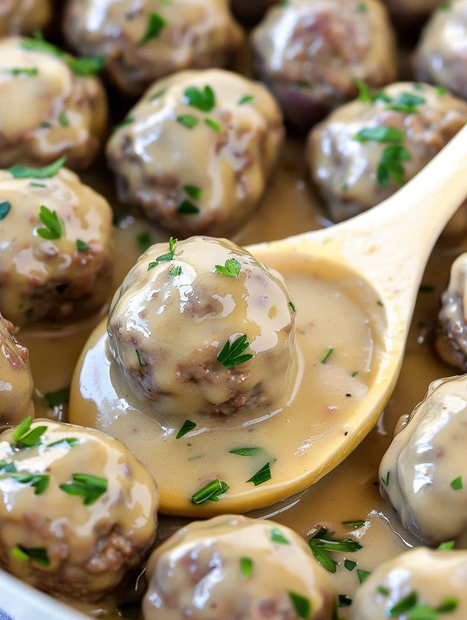 Baked Swedish meatballs in creamy sauce
