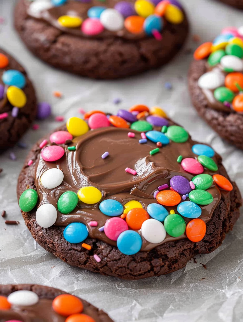 Cosmic Brownie Mix Cookies on a cooling rack with sprinkles