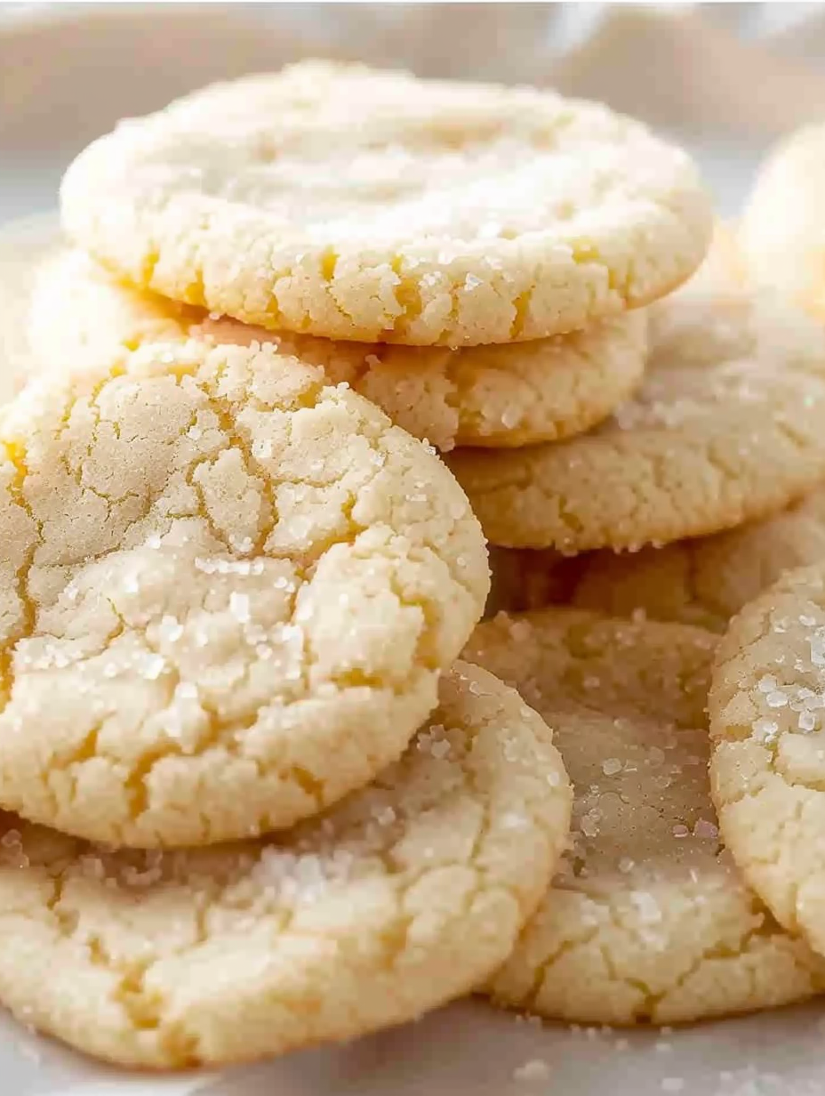 Plate of chewy sugar cookies dusted with sugar