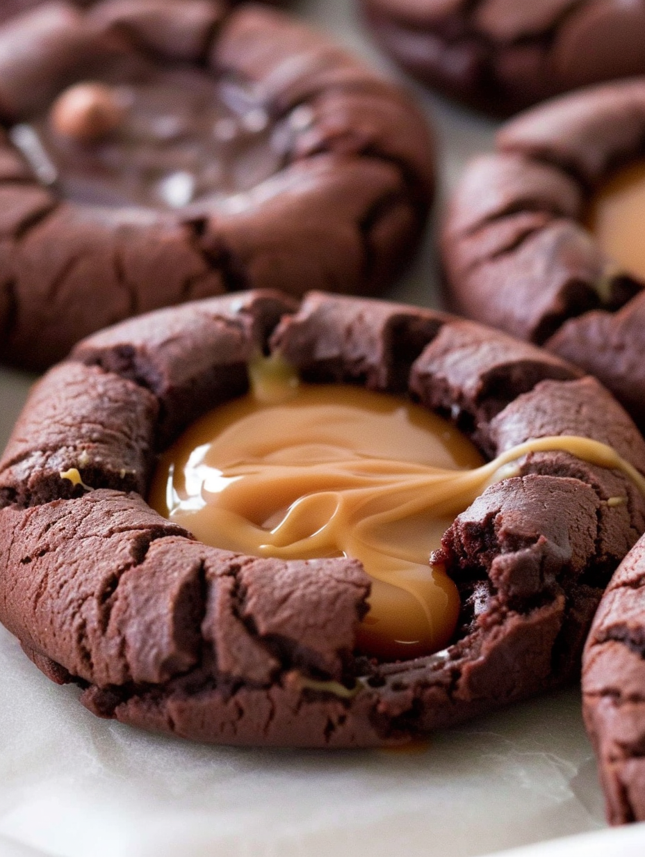 Chocolate Caramel Thumbprint Cookies