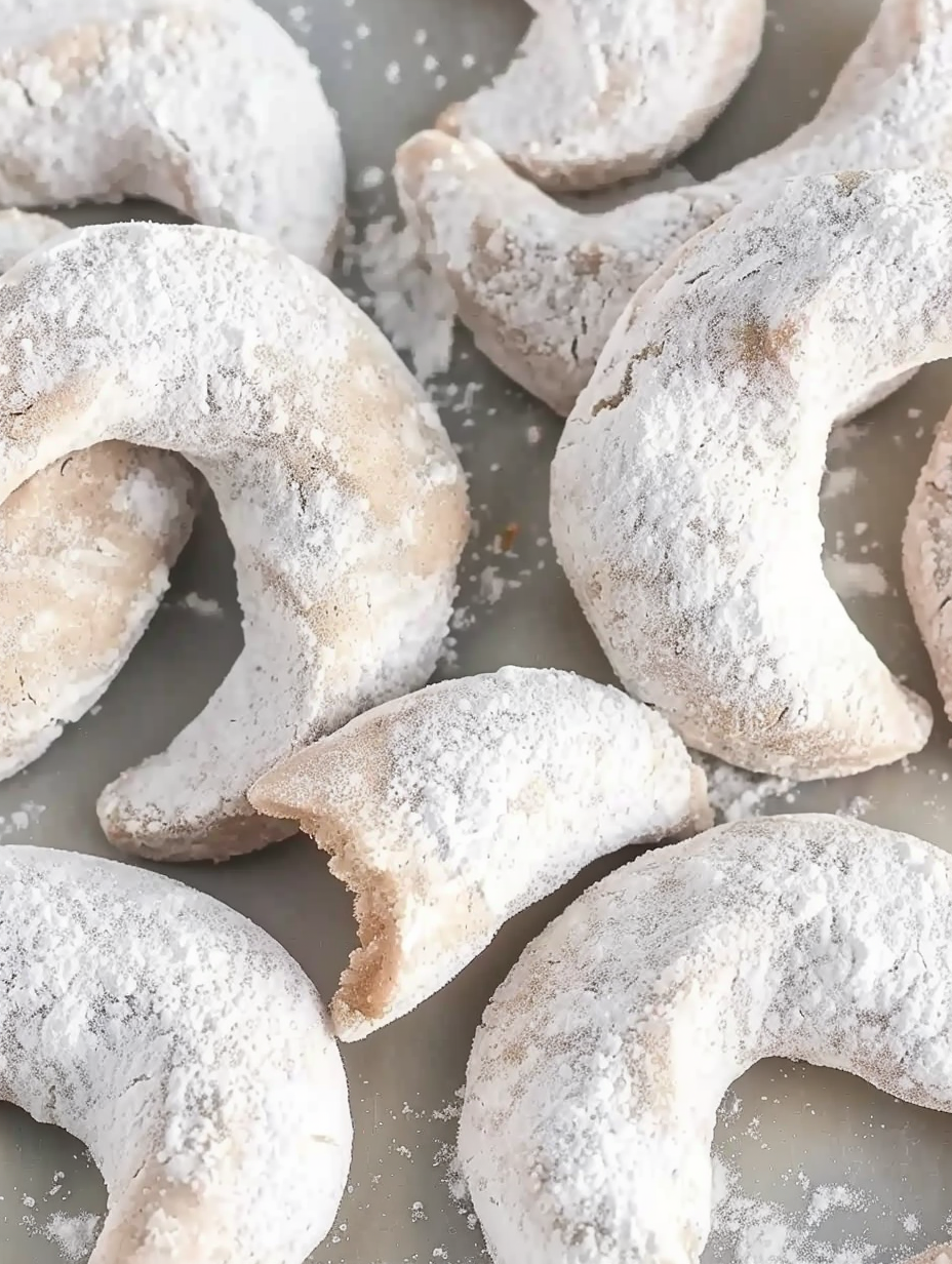 Close-up of almond crescent dough on parchment