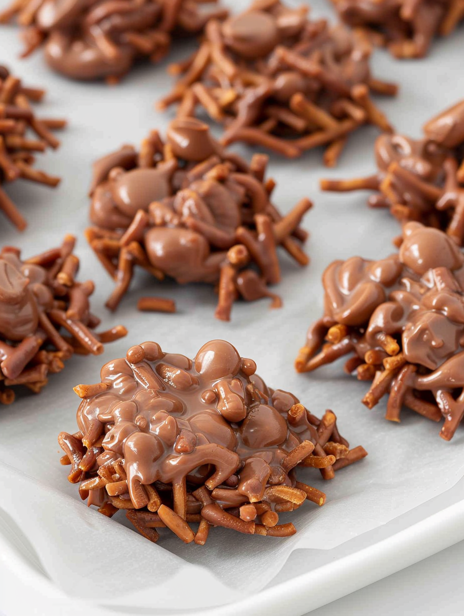 Tray of set haystack cookies ready to serve