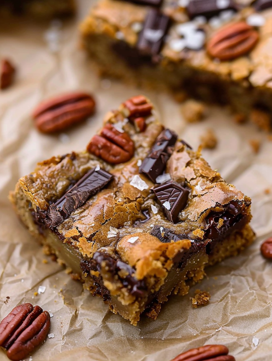 Brown Butter Bourbon Pecan Chocolate Chunk Blondies