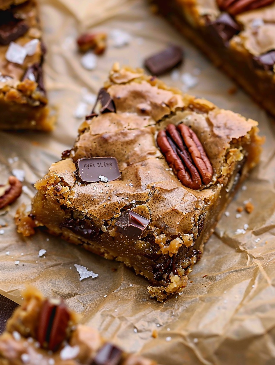 Close up of pecans and chocolate in blondie batter