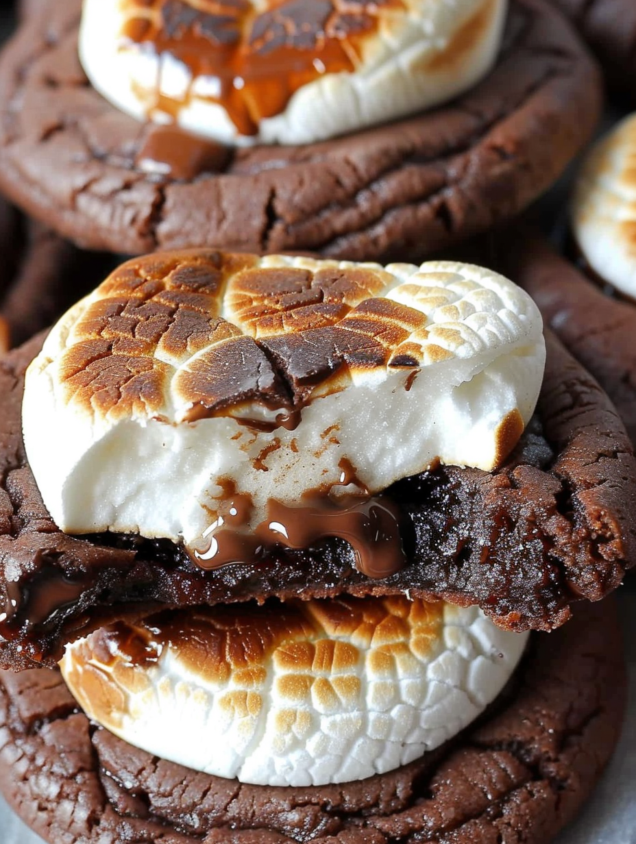 Hot Cocoa Cookies on a tray with toasted marshmallows
