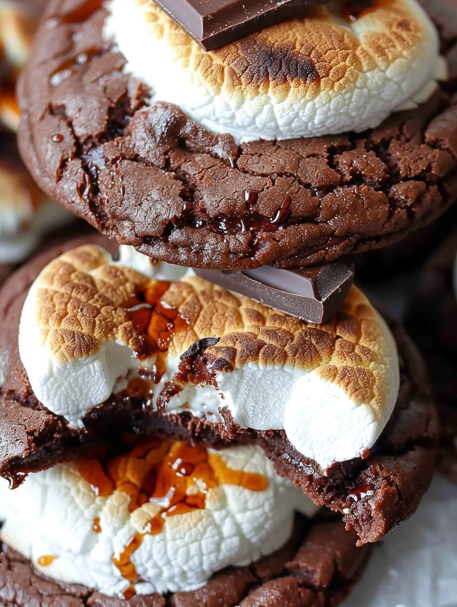Close up of toasted marshmallow topped cookie
