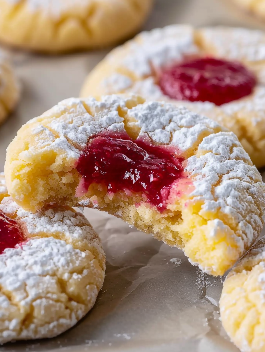 Raspberry curd lemon cookies on a cooling rack