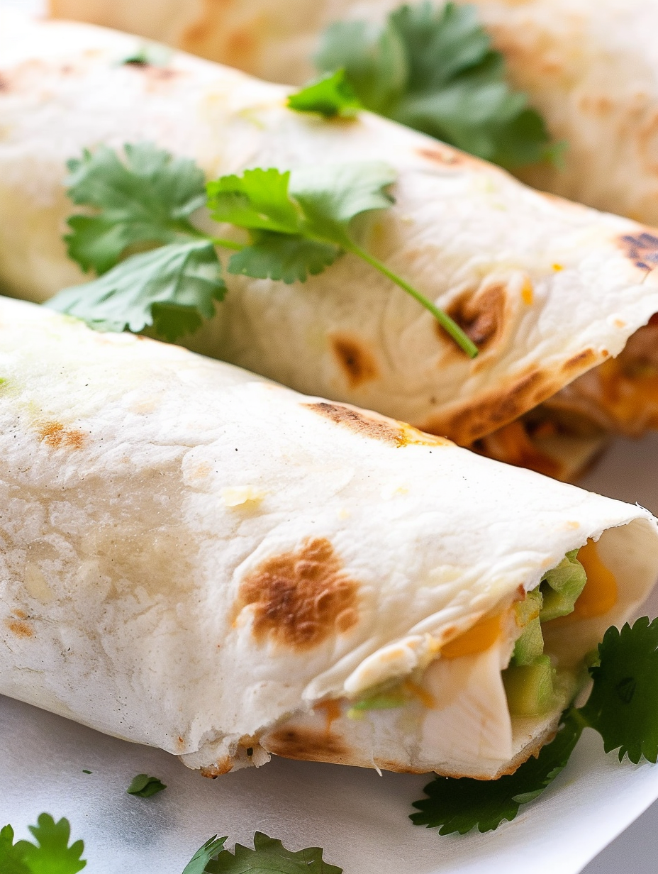 Close-up of sliced baked avocado chicken burrito