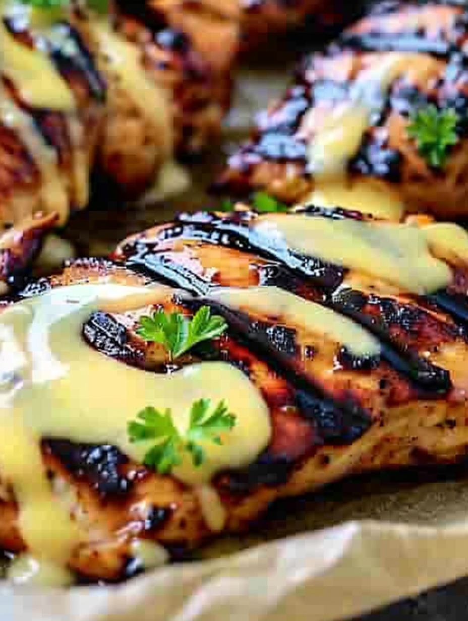 Close up of honey mustard glaze on chicken