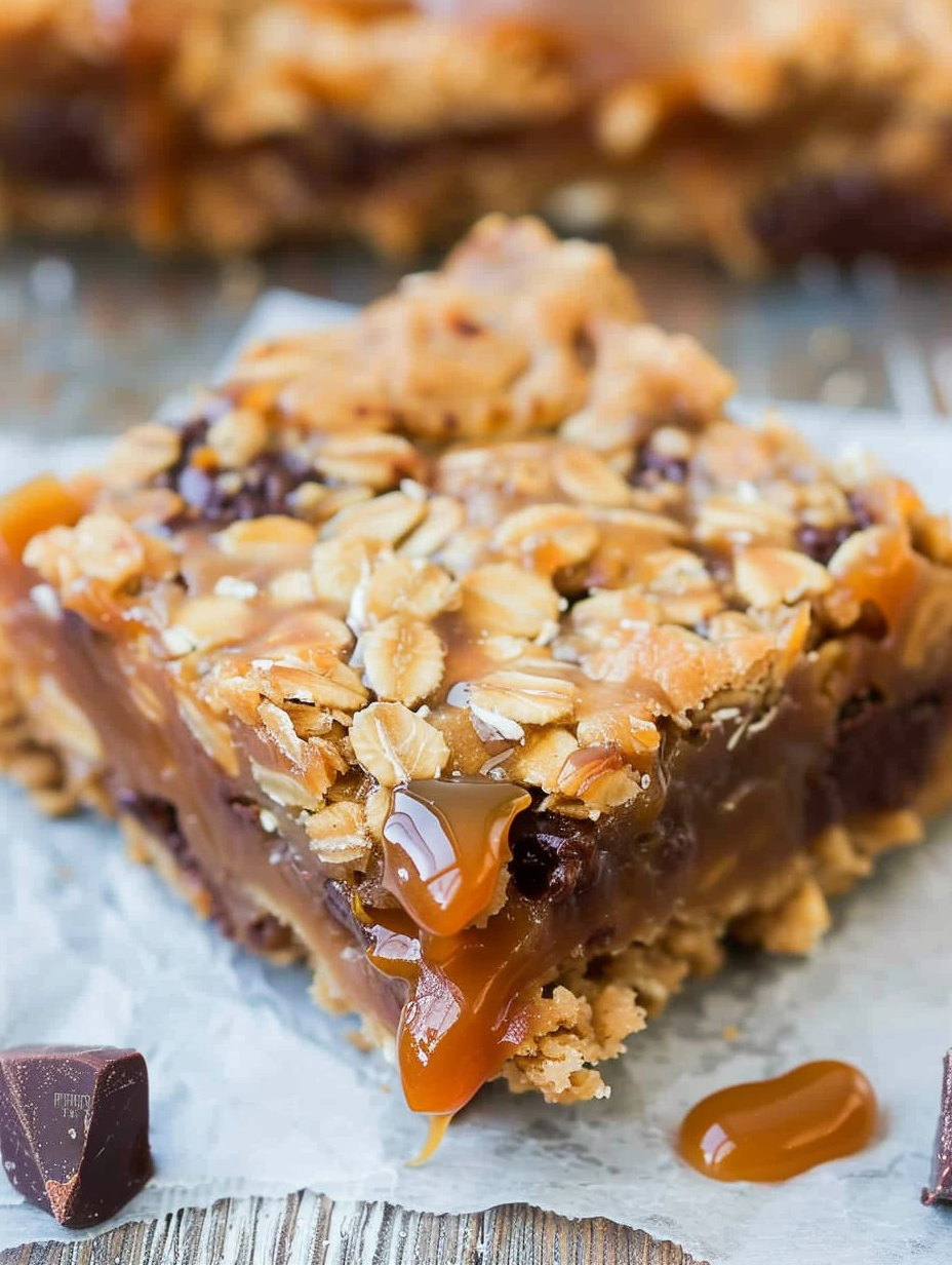 Oat caramel bars fresh from the oven