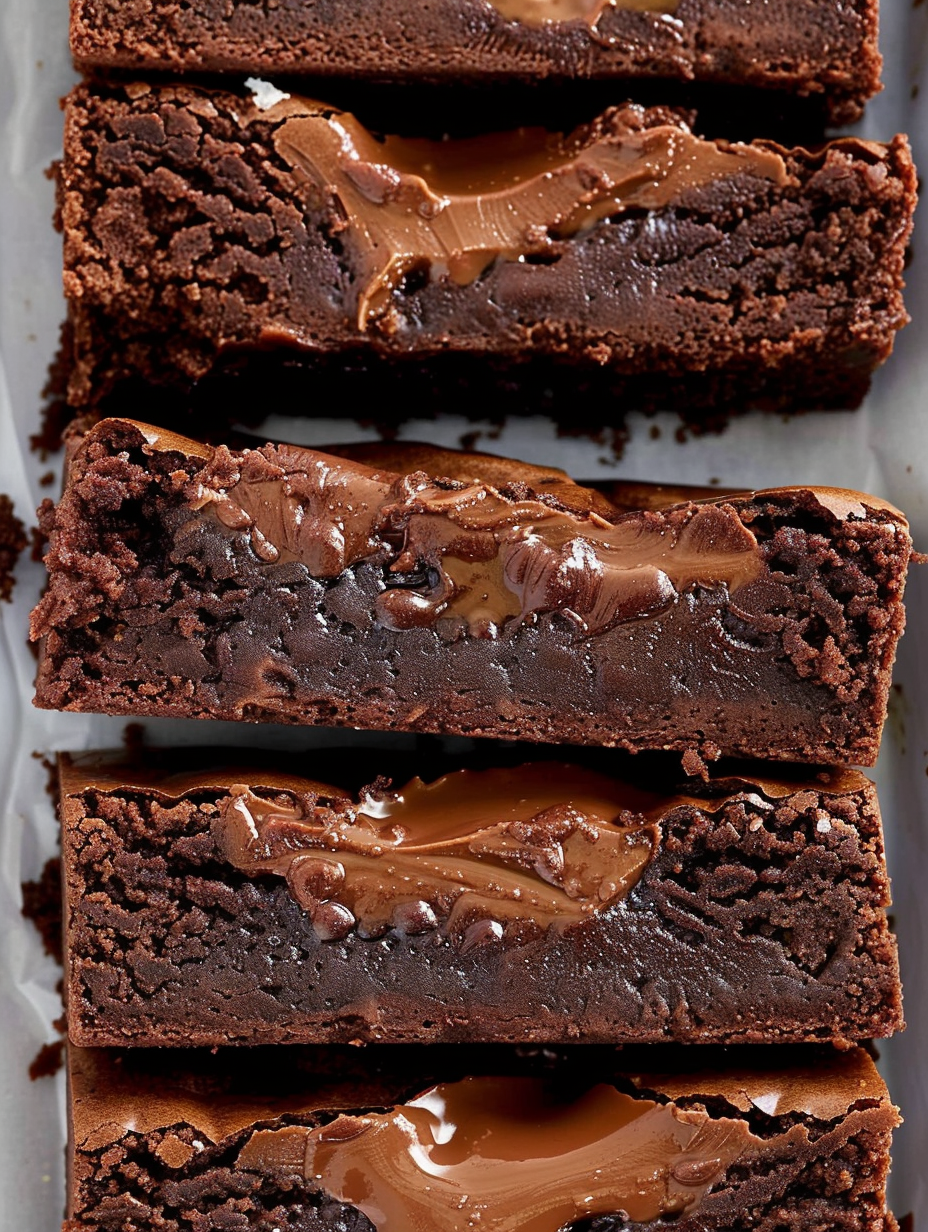 Nutella brownies in pan with swirls