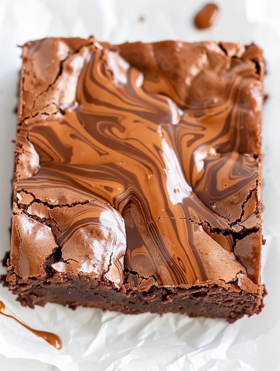 Slices of Nutella swirled brownies on a board
