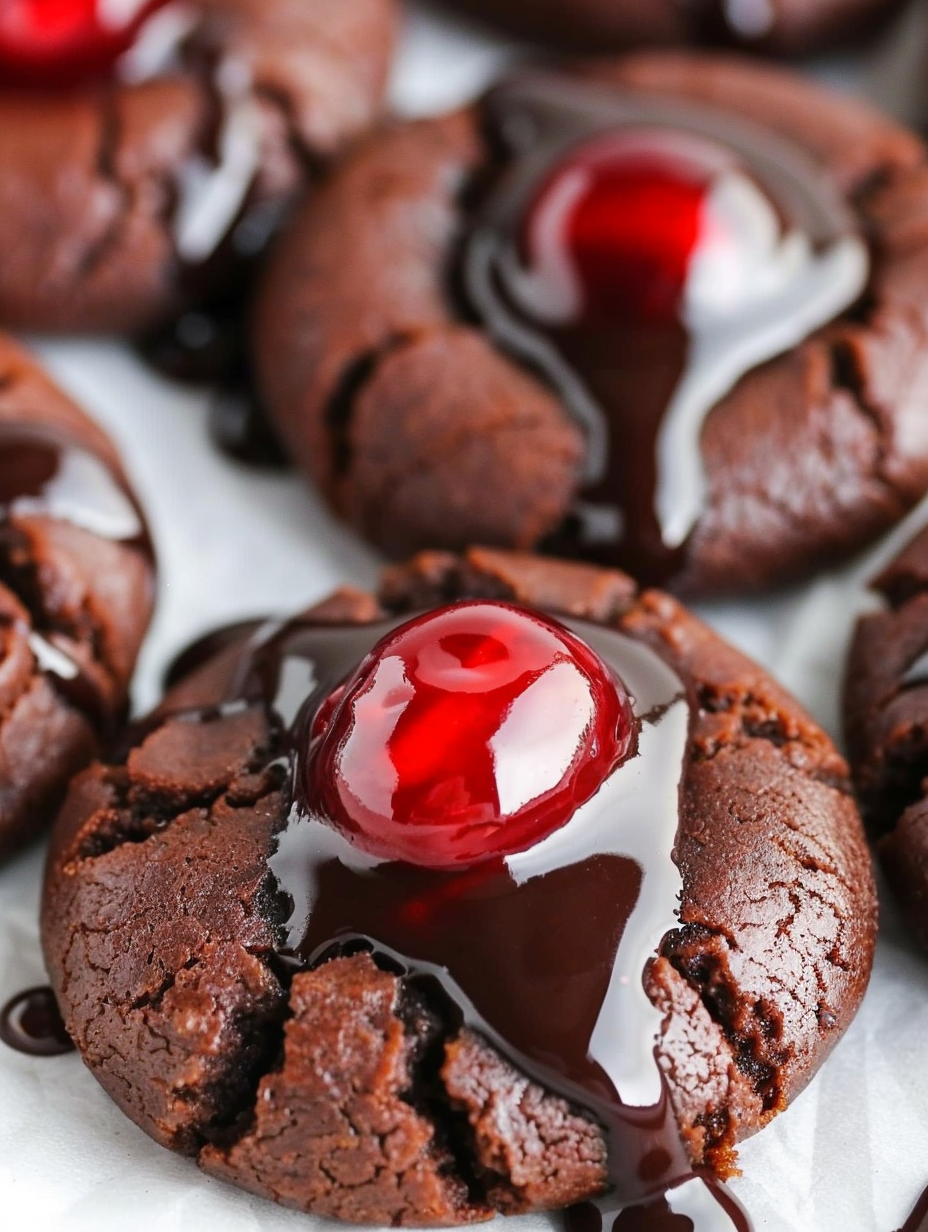Chocolate Cherry Thumbprint Cookies