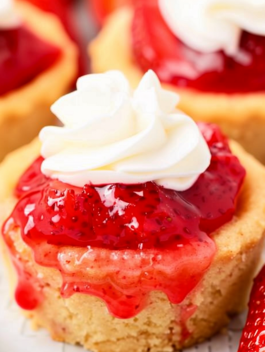 Close-up of strawberry glazed filling for cookie cups