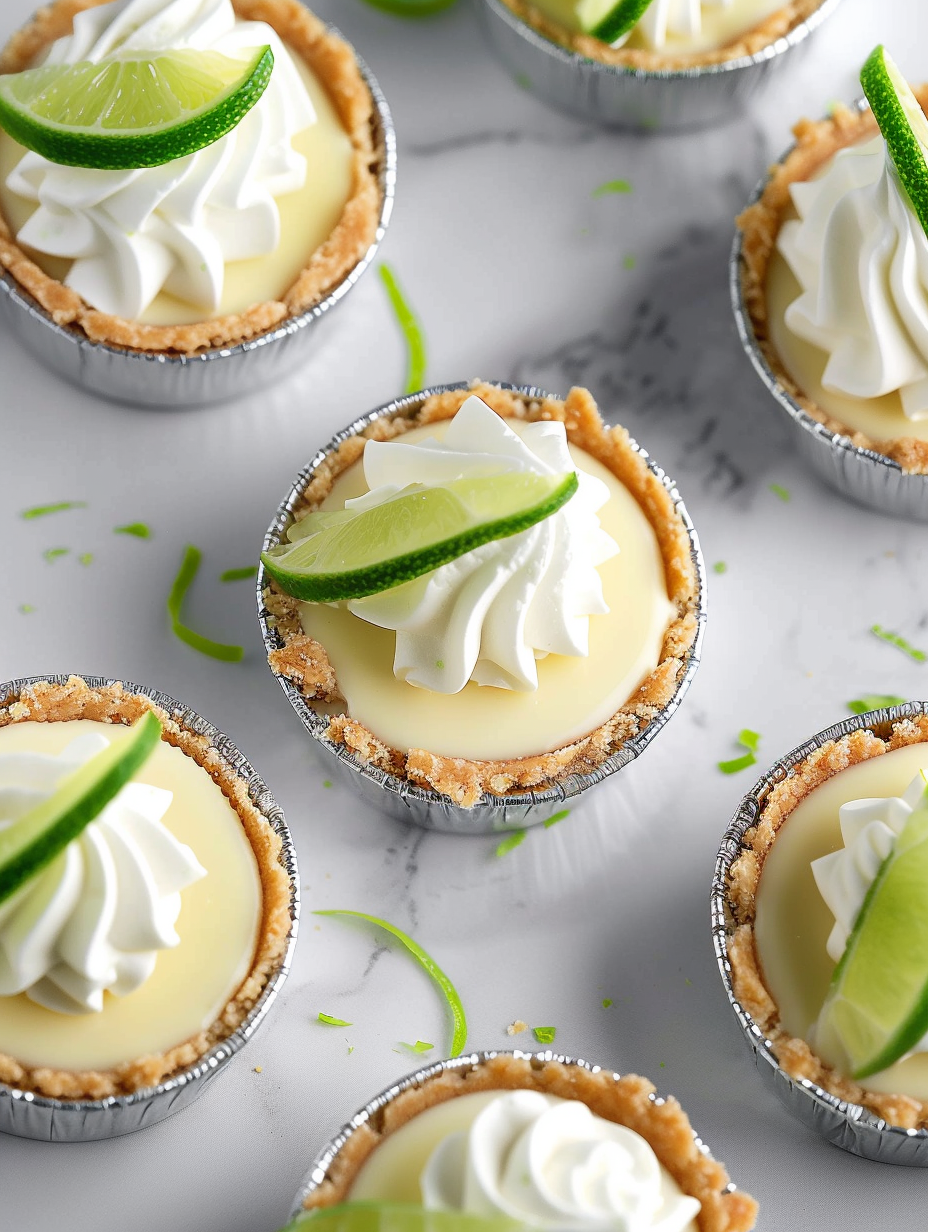 Close up of whipped cream piped on mini pies