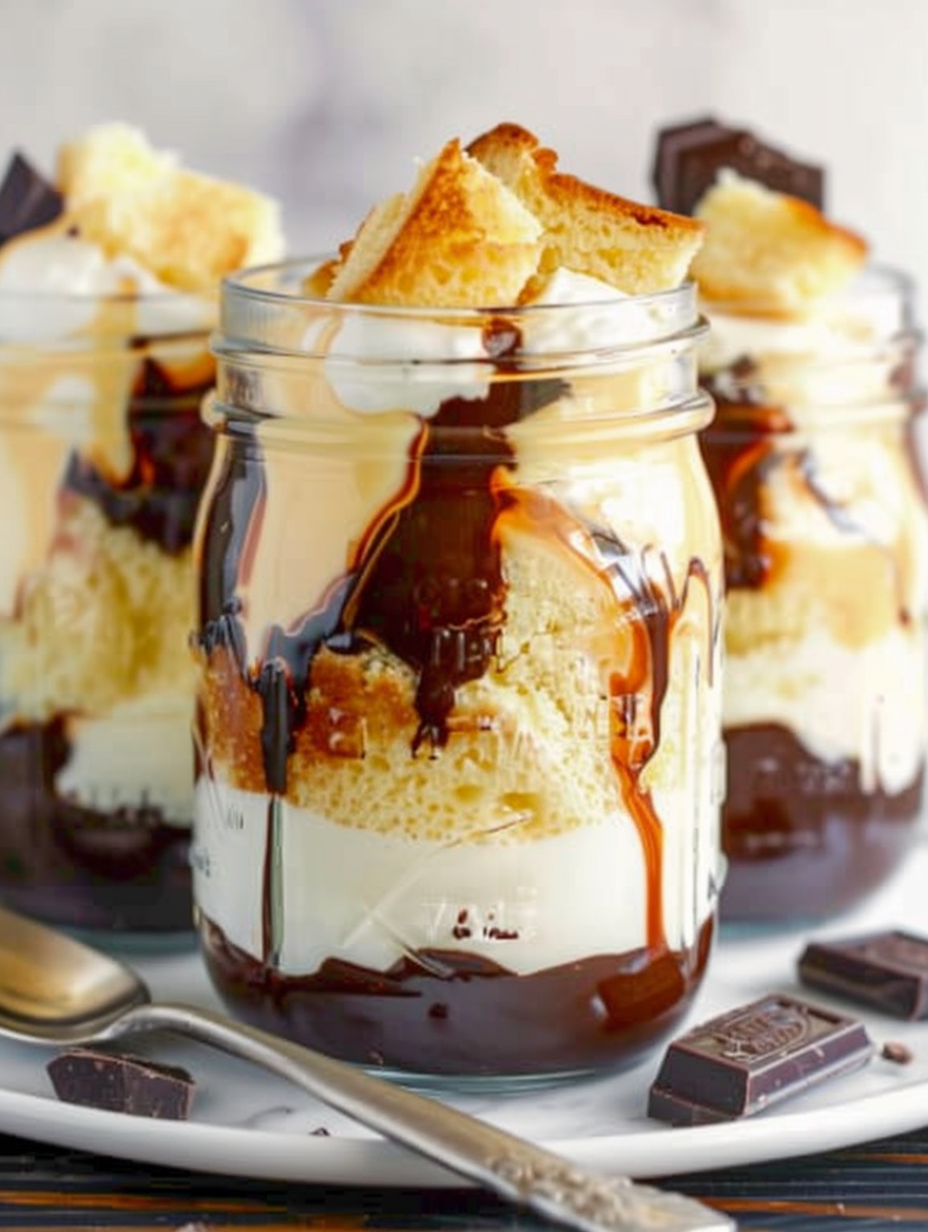 Mason Jar Boston Cream Pie Parfait layered in jars