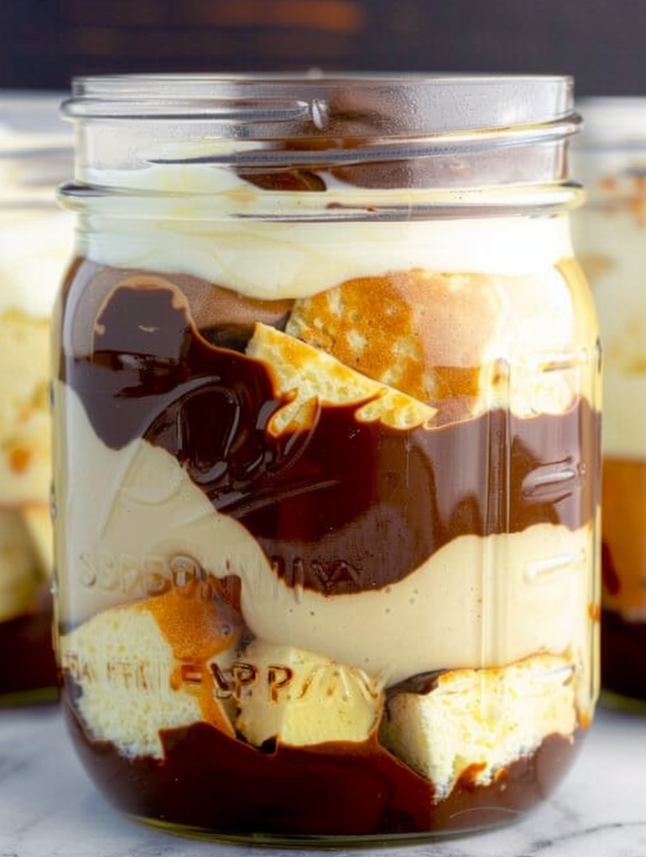 Close-up of custard and ganache layers