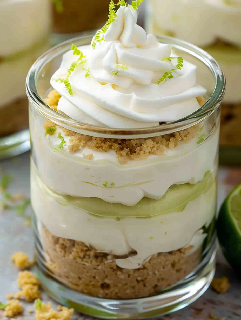 Key Lime Cheesecake Parfaits in jars with whipped cream