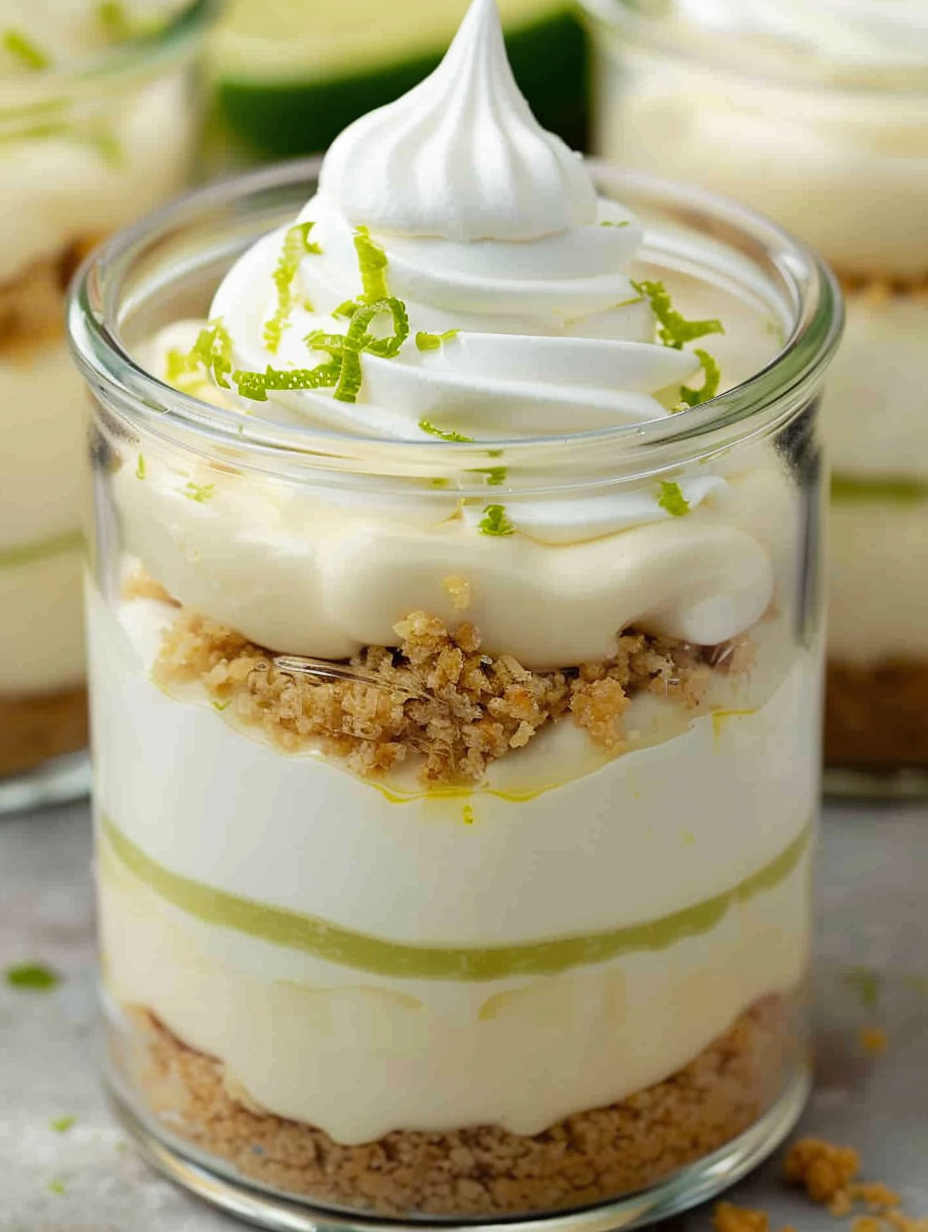 Top view of layered parfait showing lime zest