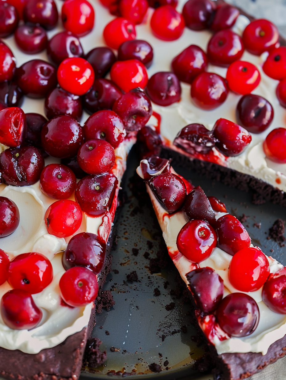 Chocolate Cherry Brownie Dessert Pizza