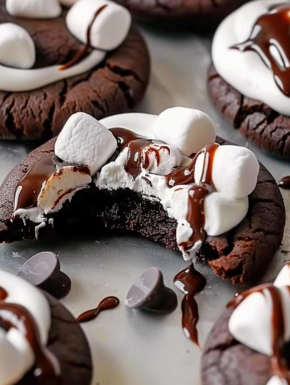 Close up of a gooey marshmallow topped cookie