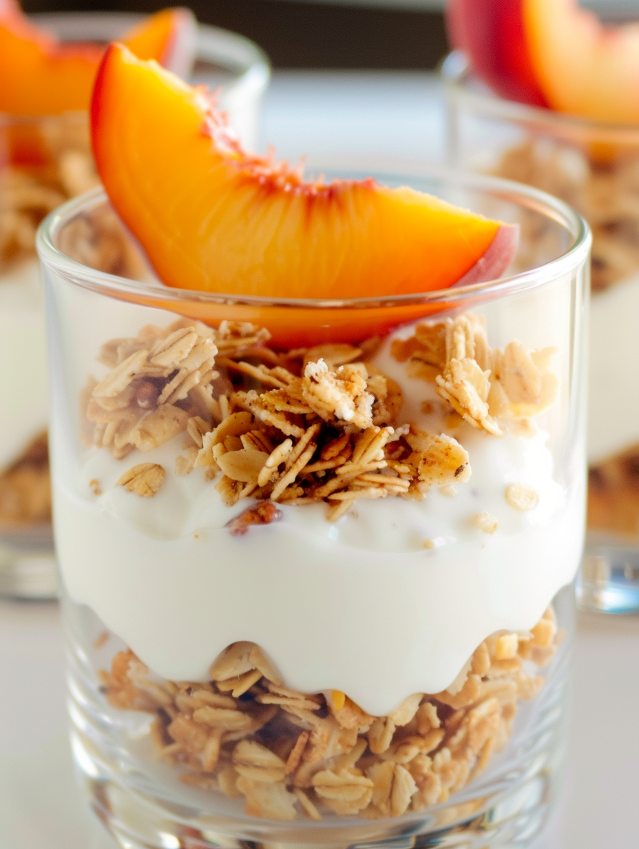 Fresh Peach Granola and Yogurt Parfait