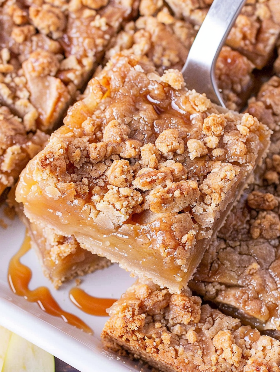 Caramel Apple Bars in baking pan