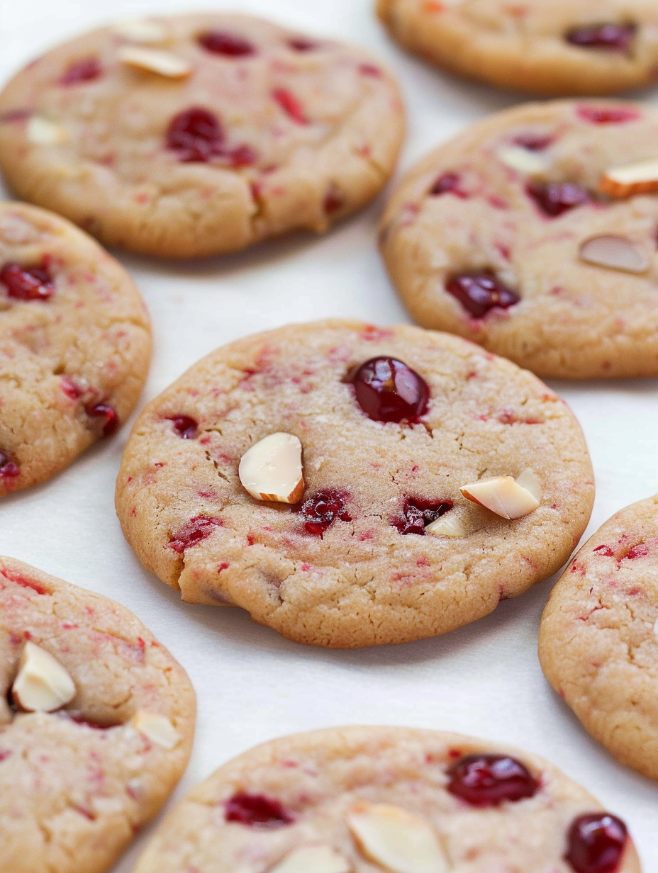 Baked cherry slice cookies cooling on a rack