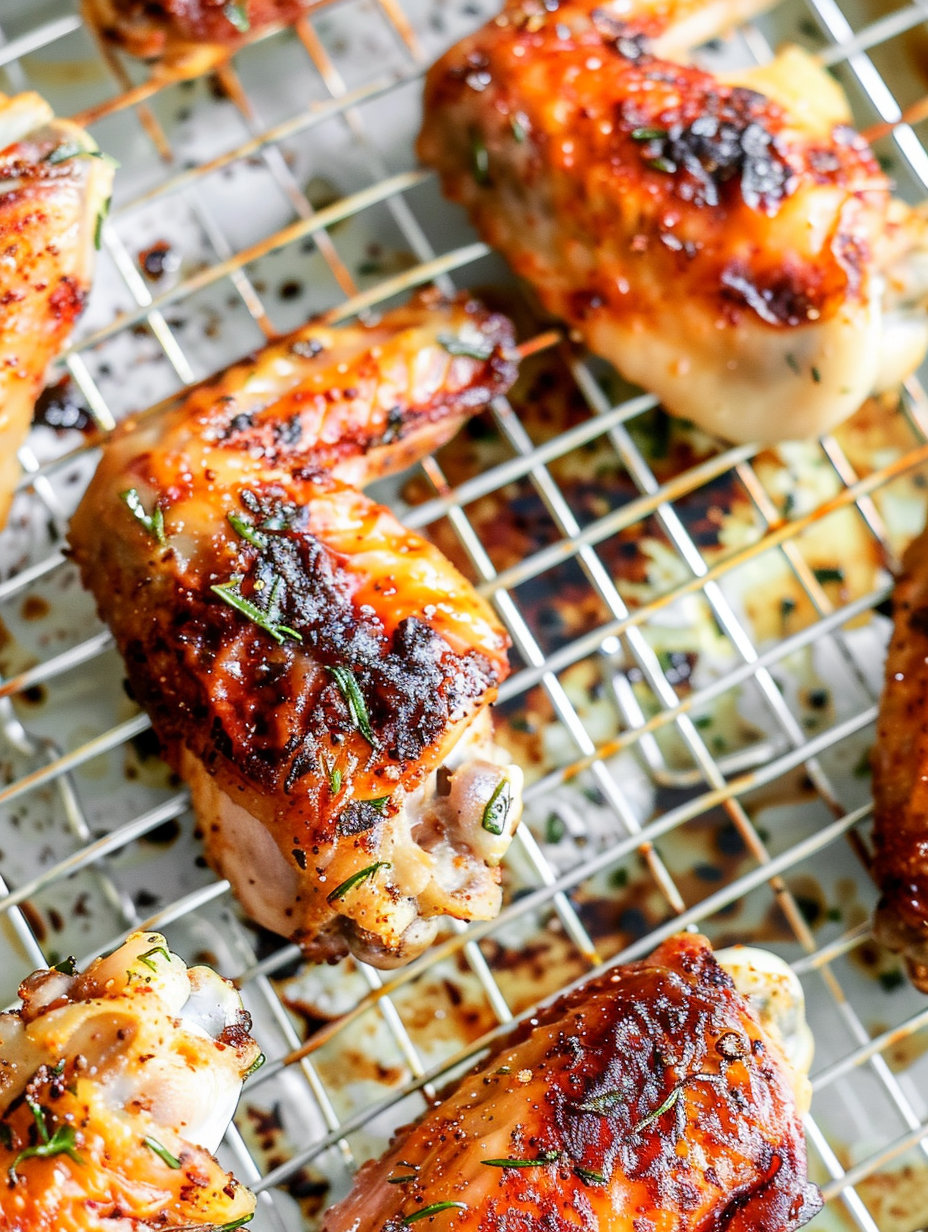 Close-up of a crispy dill pickle wing with garnish