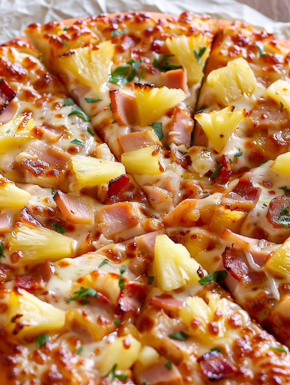 Classic Hawaiian Pizza with Bacon and Garlic Parmesan Crust
