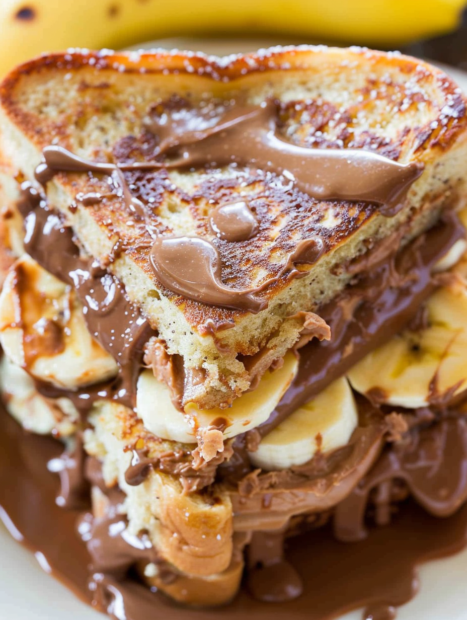 Chocolate Peanut Butter Banana Stuffed French Toast on a plate