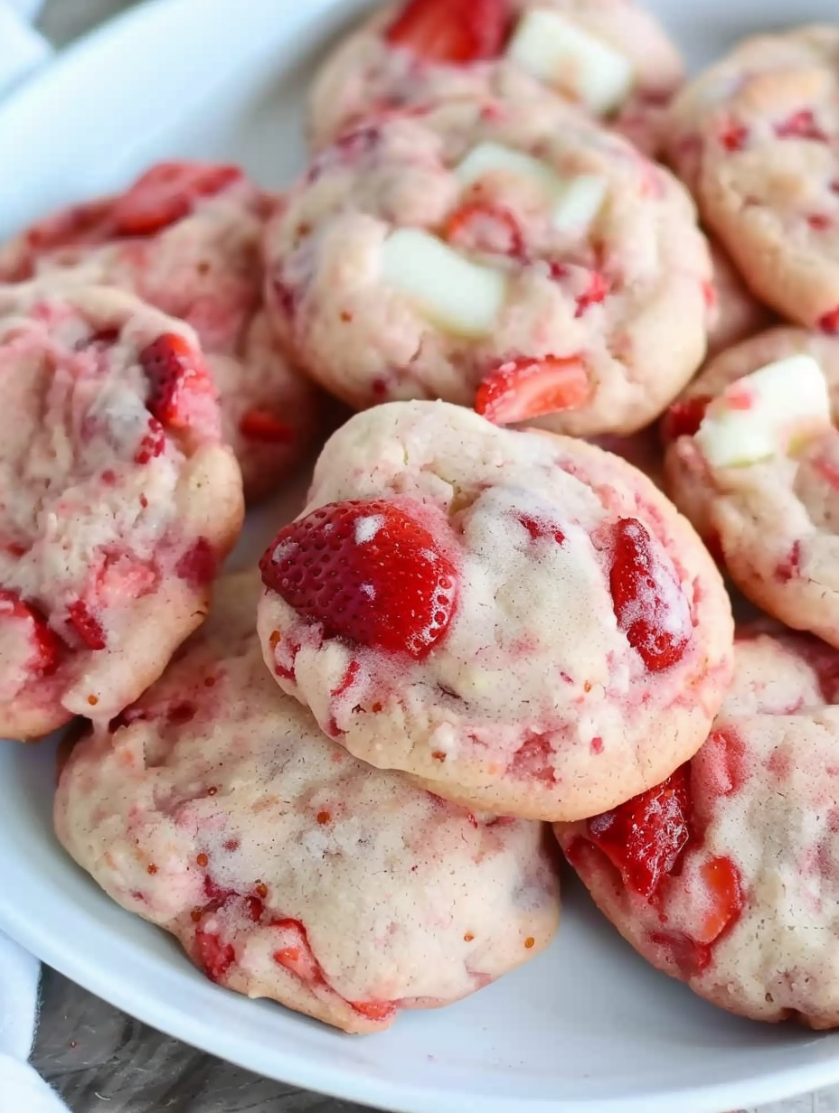 Close-up of a single strawberry shortcake cookie