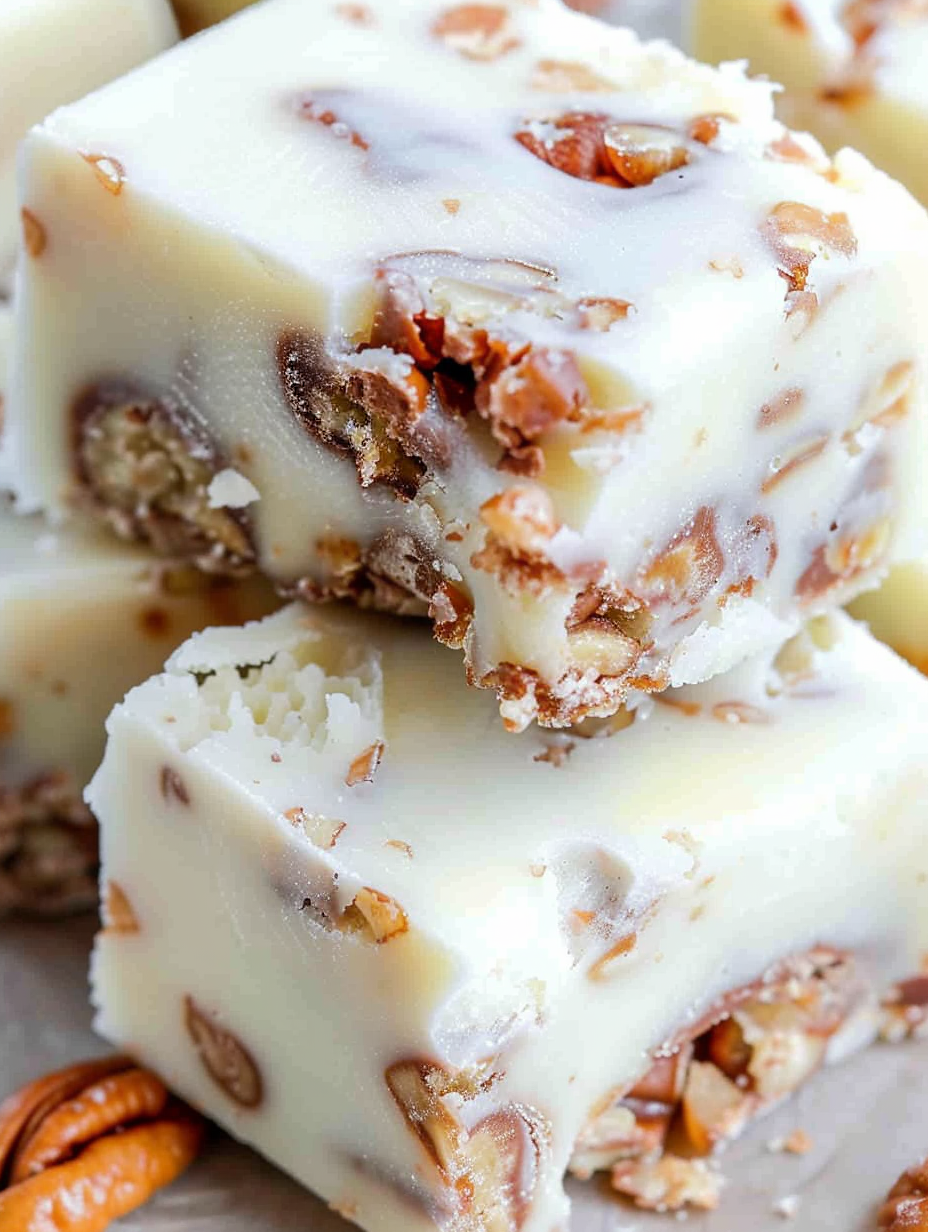 Candied pecan fudge in an 8x8 pan